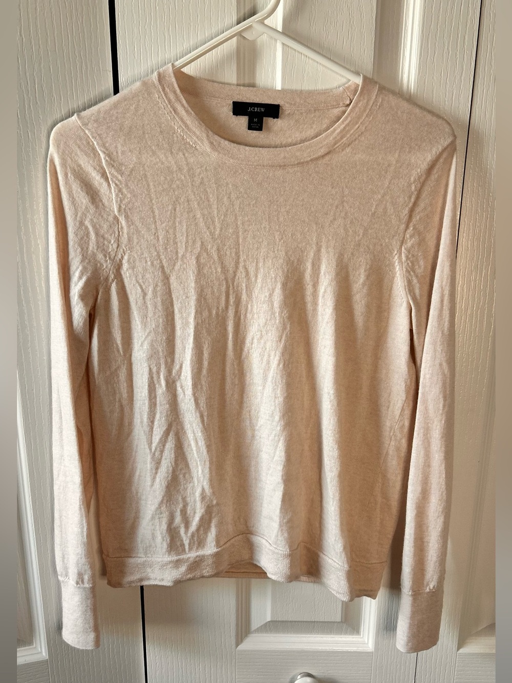 J. Crew Womens M Lightweight Beige Crewneck Sweater Wool Blend Preppy Minimalist